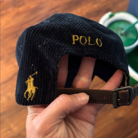 Ralph Lauren Navy Corduroy Cap with Leather Strap - Picture 4 of 4
